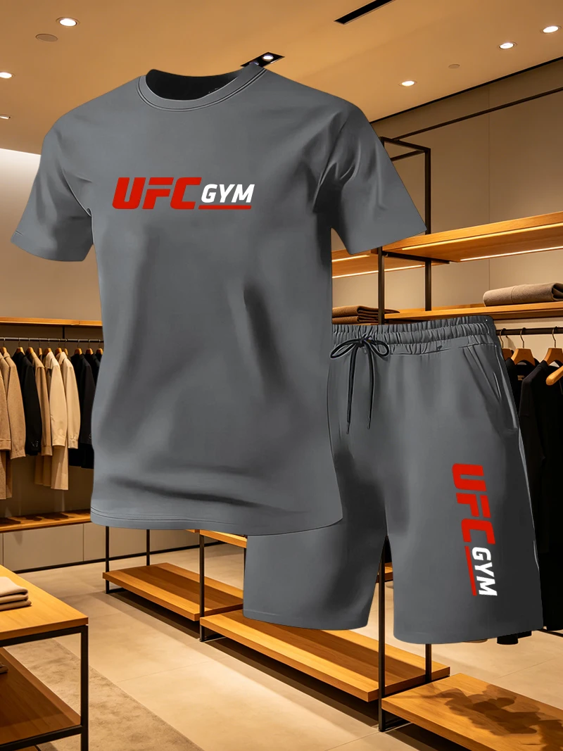 Running Gear Men - Herren Mode T-Shirt Shorts UFC Freizeit-Set