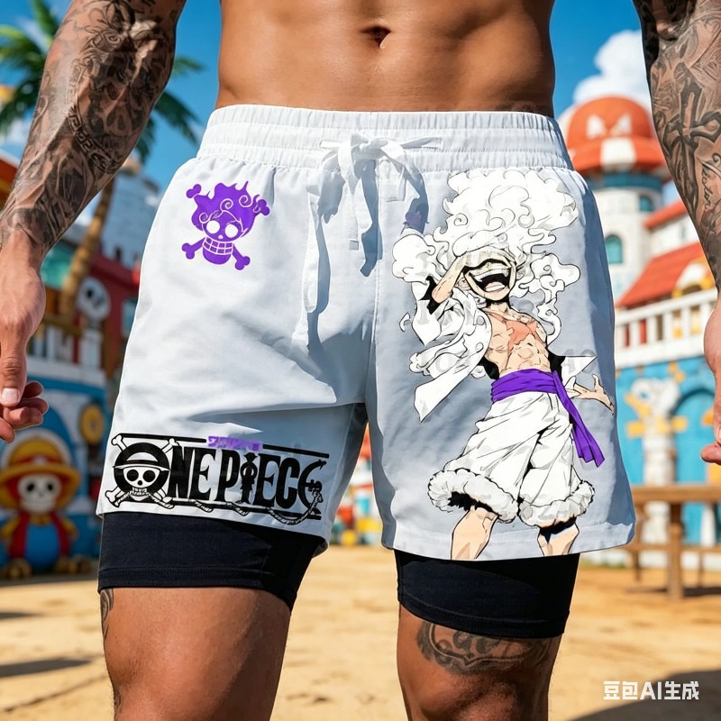 Running Gear Hat - One Piece Anime Weiße Doppellagige Laufshorts
